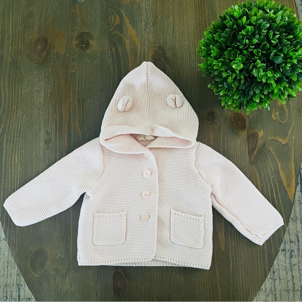 Baby Gap Pink Hooded Knit Cardigan Jacket 12-18M